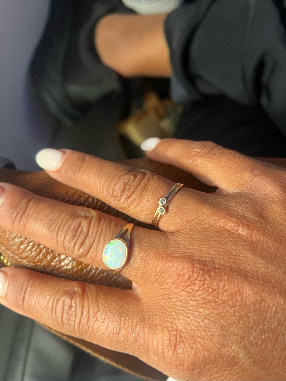 14K Gold Australian Opal Split Band Solitaire Ring - one of a kind